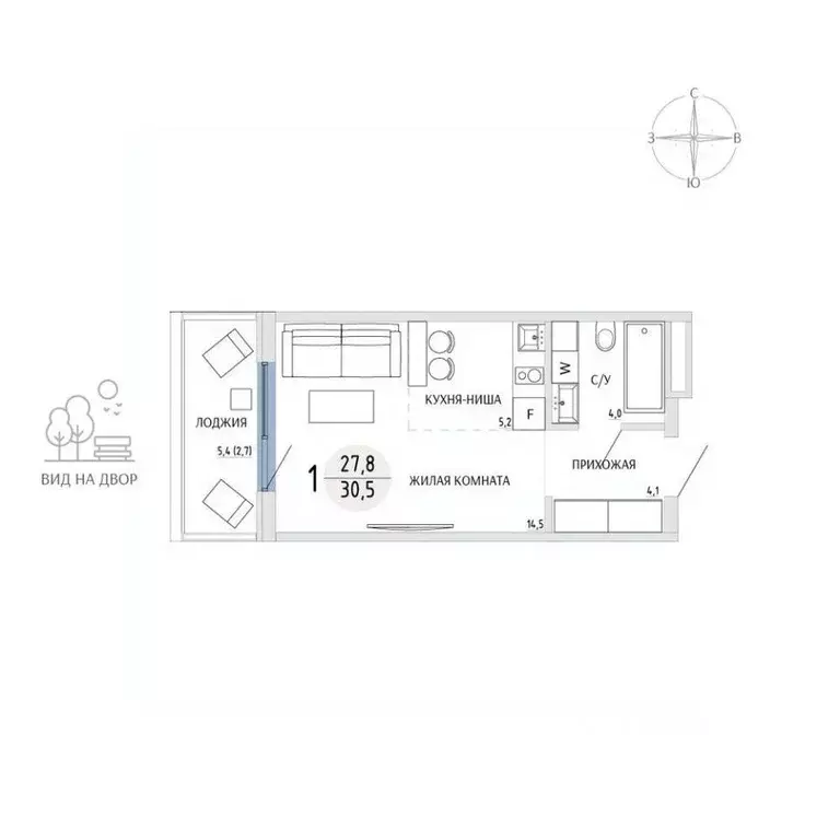 Студия Крым, Керчь Комарово жилой комплекс (30.5 м) - Фото 1