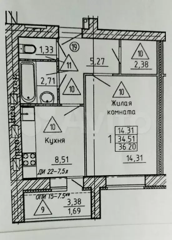 1-к. квартира, 34,5 м, 10/10 эт. - Фото 1