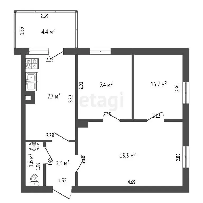 3-комнатная квартира: Тамбов, Андреевская улица, 33А (38.7 м) - Фото 0