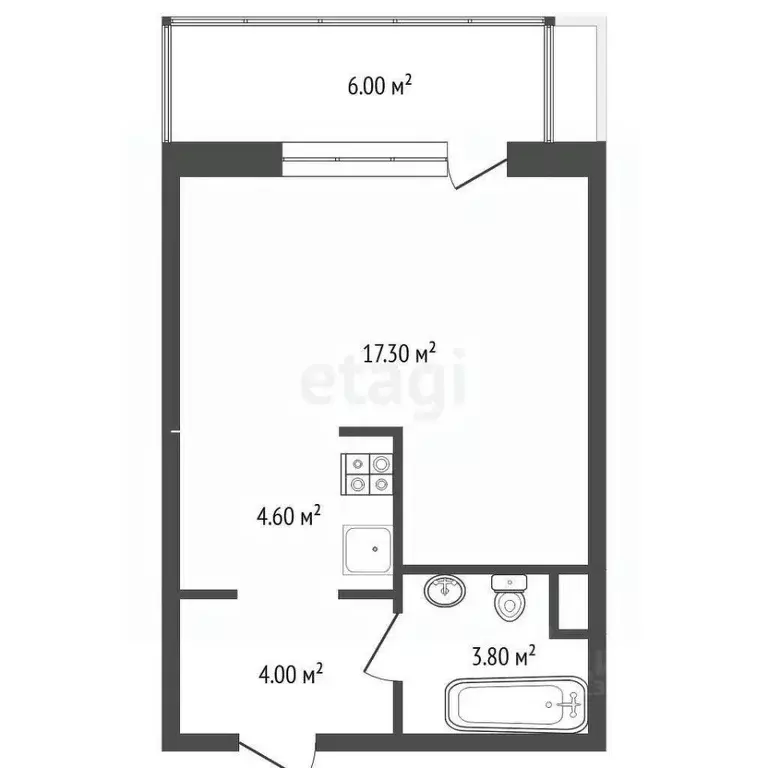 Студия Тюменская область, Тюмень Профсоюзная ул., 49 (29.5 м) - Фото 1
