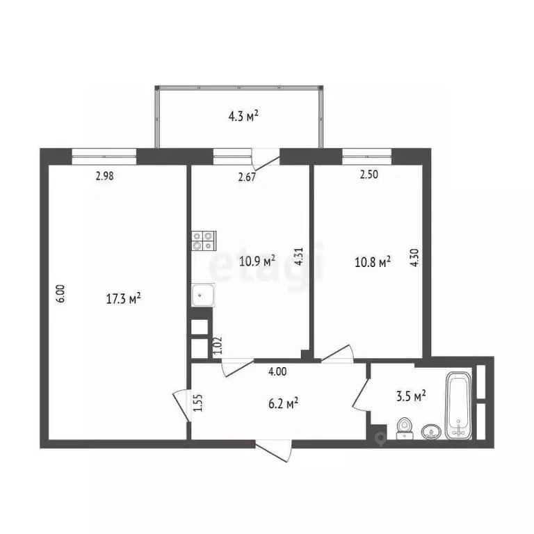 2-к кв. Тюменская область, Тюмень ул. Газовиков, 49 (48.7 м) - Фото 1