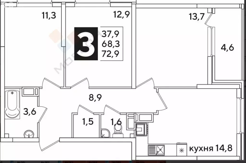 3-комнатная квартира: Краснодар, улица Ивана Беличенко, 92к5 (72.9 м) - Фото 0