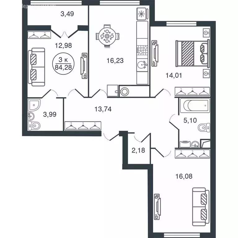 3-комнатная квартира: Тверь, Бурашевское шоссе, 60 (84.28 м) - Фото 0