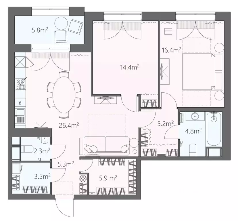 3-к кв. Санкт-Петербург Спортивная ул., 2 (85.6 м) - Фото 2