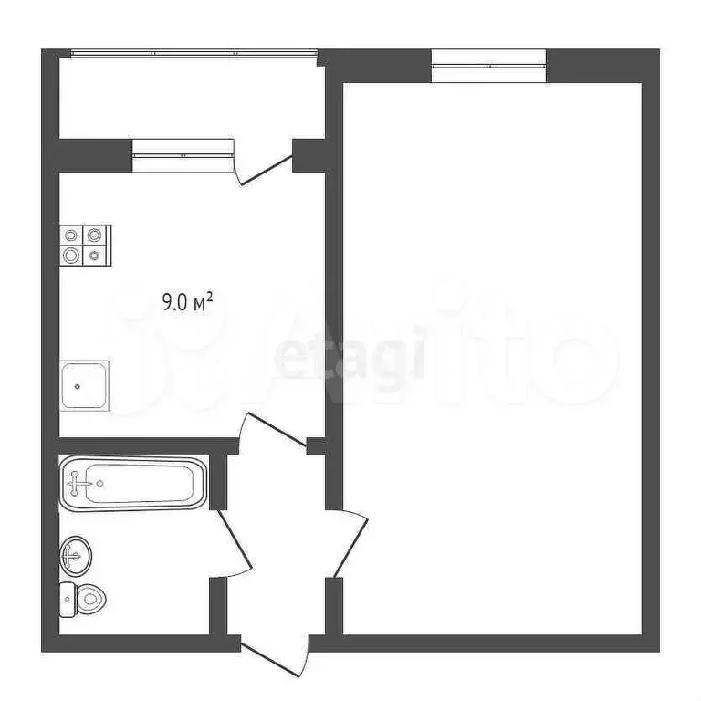 1-к. квартира, 29,6 м, 7/9 эт. - Фото 0