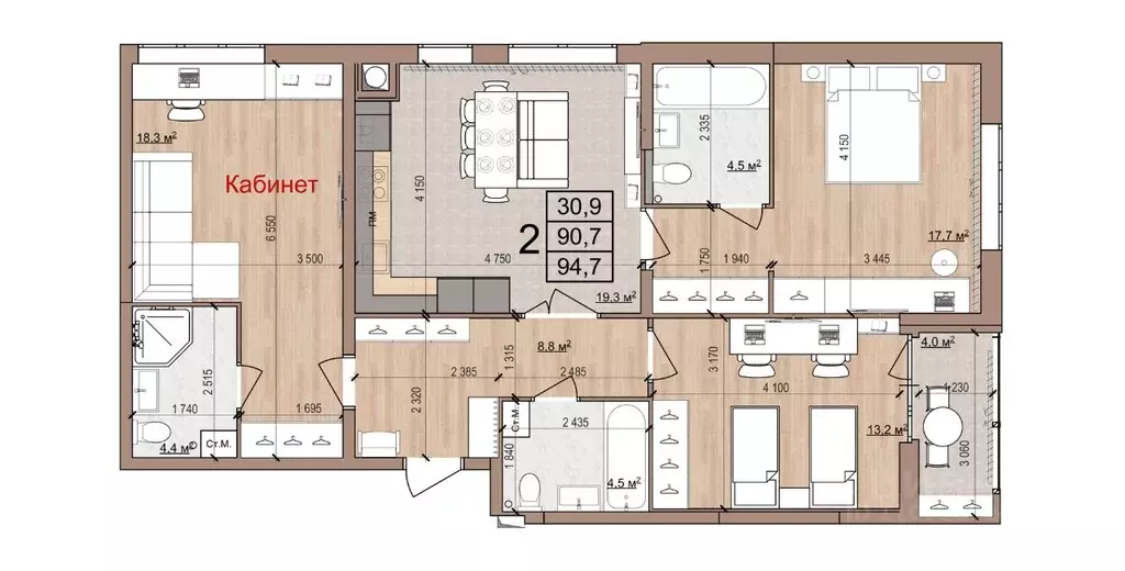 2-к кв. Рязанская область, Рязань Медицинская ул., 3 (94.7 м) - Фото 1