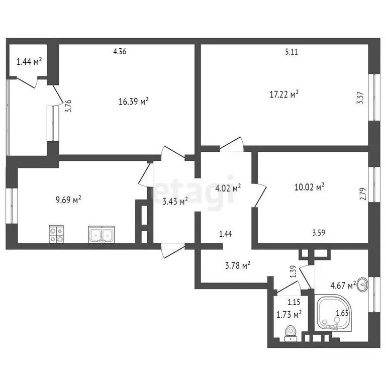 3-комнатная квартира: Севастополь, улица Колобова, 18/7 (75.2 м) - Фото 0