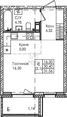 Квартира-студия: Сестрорецк, Авиационная улица, 5к3 (31.56 м) - Фото 1