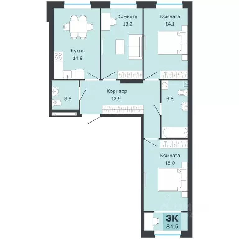 3-к кв. Пермский край, Пермь Парковый просп., 24 (84.5 м) - Фото 1