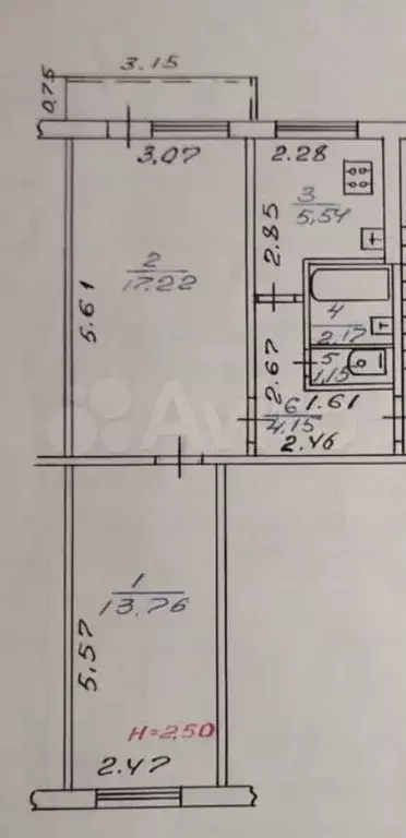 2-к. квартира, 44 м, 2/5 эт. - Фото 0