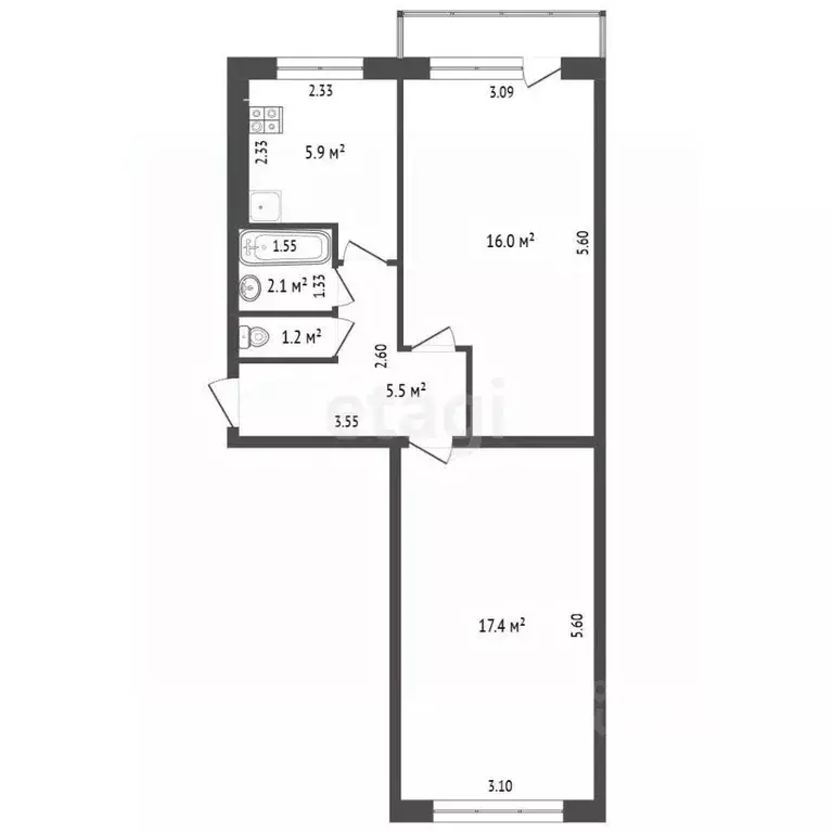 2-к кв. Архангельская область, Новодвинск Двинская ул., 32 (48.1 м) - Фото 1