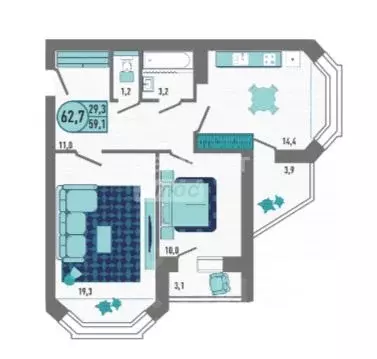 2-к кв. Липецкая область, Липецк Минская ул., 4Ак1 (62.7 м) - Фото 2