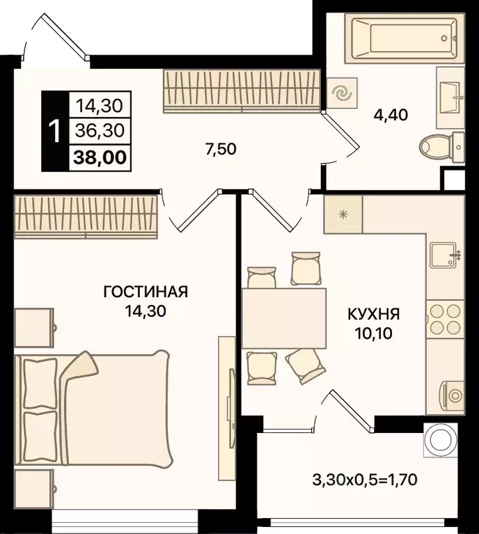 1-к кв. Ростовская область, Ростов-на-Дону просп. Шолохова (38.0 м) - Фото 1