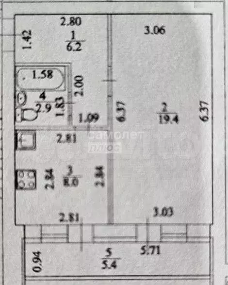 1-к. квартира, 42 м, 3/3 эт. - Фото 0