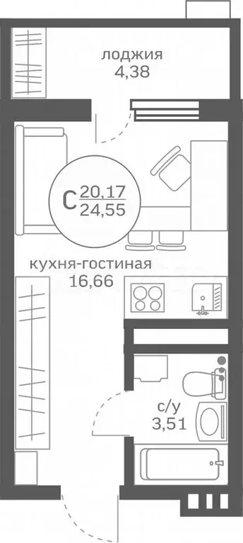 Квартира-студия, 24,5 м, 15/18 эт. - Фото 0