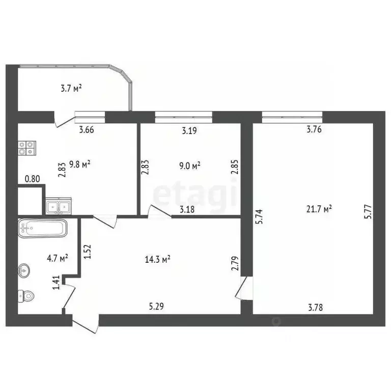 2-к кв. Санкт-Петербург Камышовая ул., 40к1 (59.5 м) - Фото 2