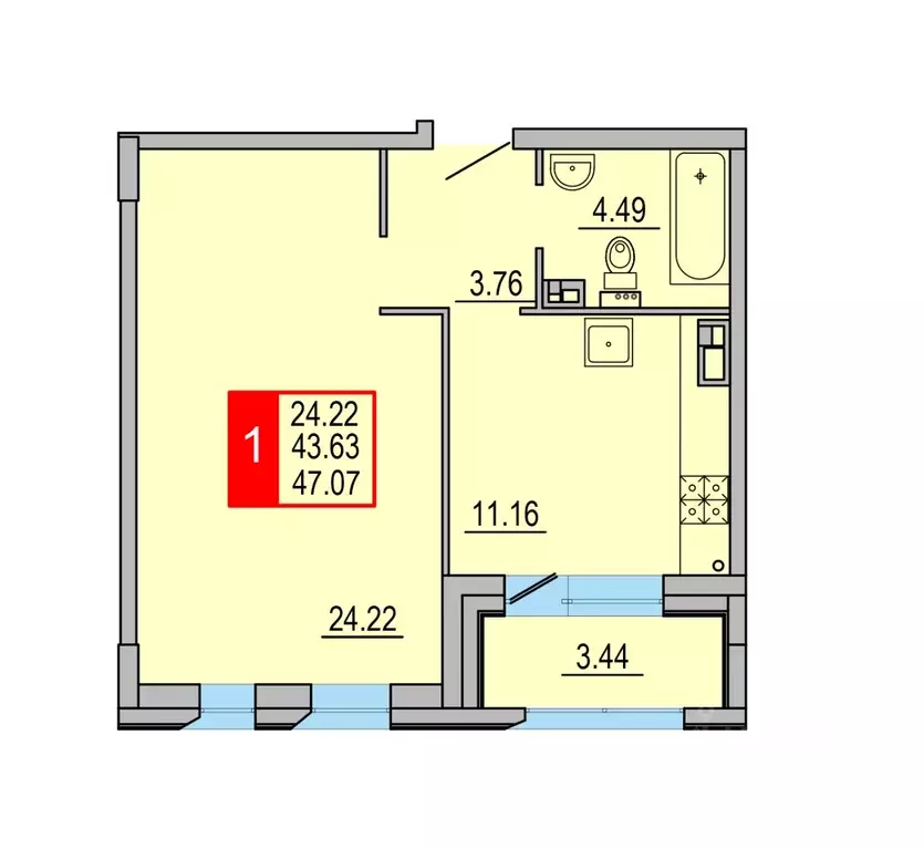 1-к кв. Тверская область, Тверь Петербургское ш. (47.07 м) - Фото 0