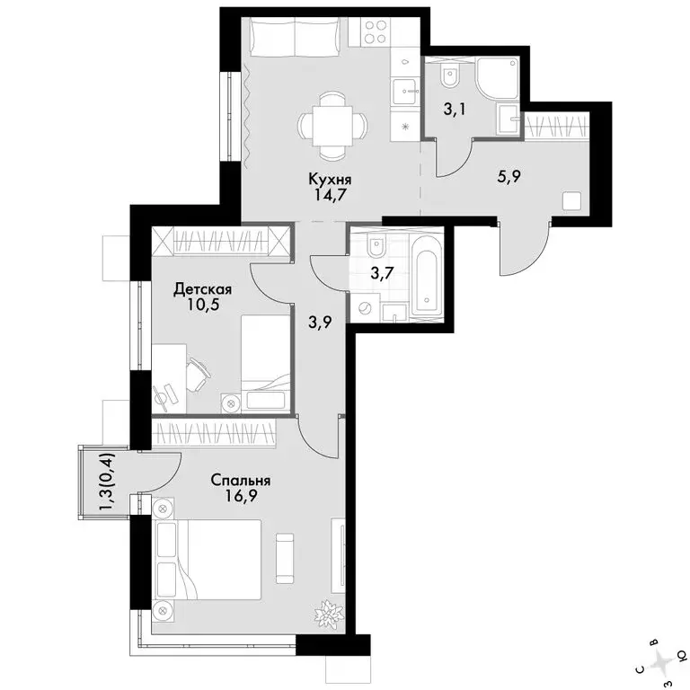 2-комнатная квартира: Владивосток, ЖК Флагман (59.1 м) - Фото 2