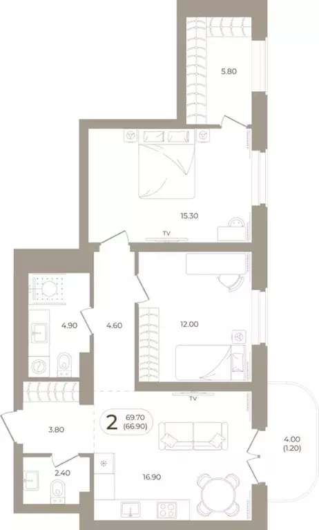 2-к кв. Башкортостан, Стерлитамак ул. Мира, 70 (66.9 м) - Фото 1