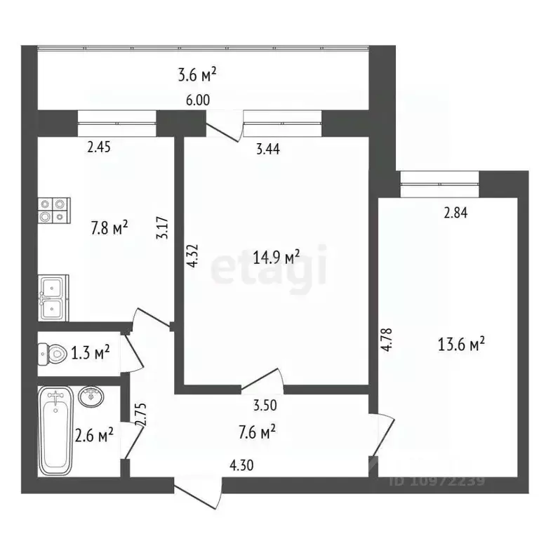 2-к кв. Башкортостан, Стерлитамак ул. Гоголя, 94 (47.8 м) - Фото 2