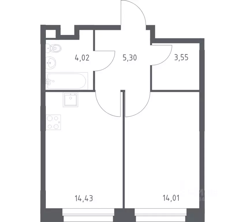 1-к кв. Москва д. Столбово, Эко Бунино жилой комплекс, 13 (41.31 м) - Фото 1