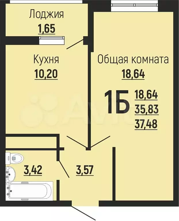 1-к. квартира, 37,4 м, 24/24 эт. - Фото 0