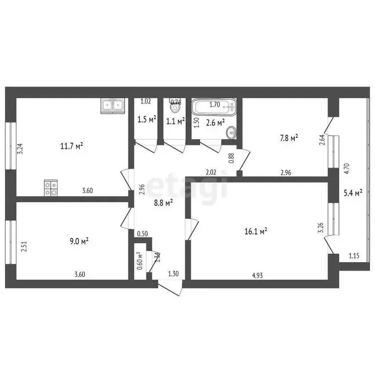 3-комнатная квартира: Кабаково, улица Строителей, 10 (59.2 м) - Фото 0