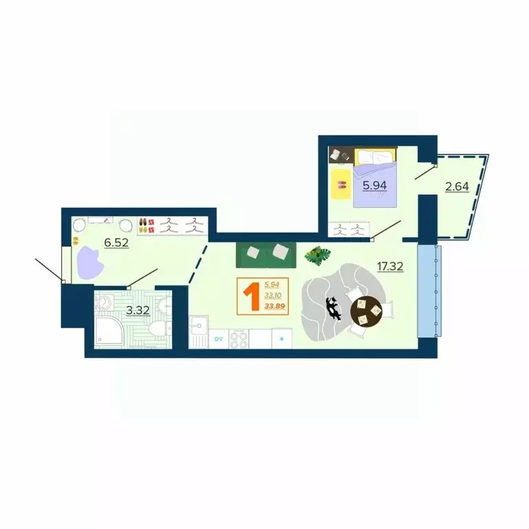 1-к кв. Брянская область, Брянск Московский мкр, 28 (33.89 м) - Фото 1