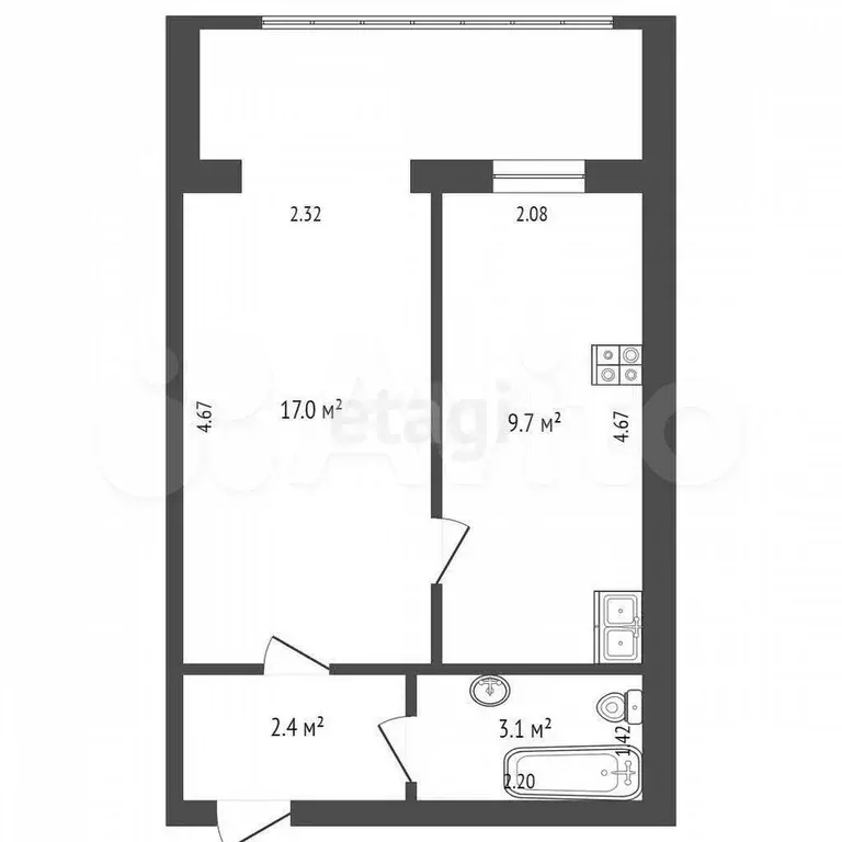 1-к. квартира, 41 м, 1/6 эт. - Фото 0