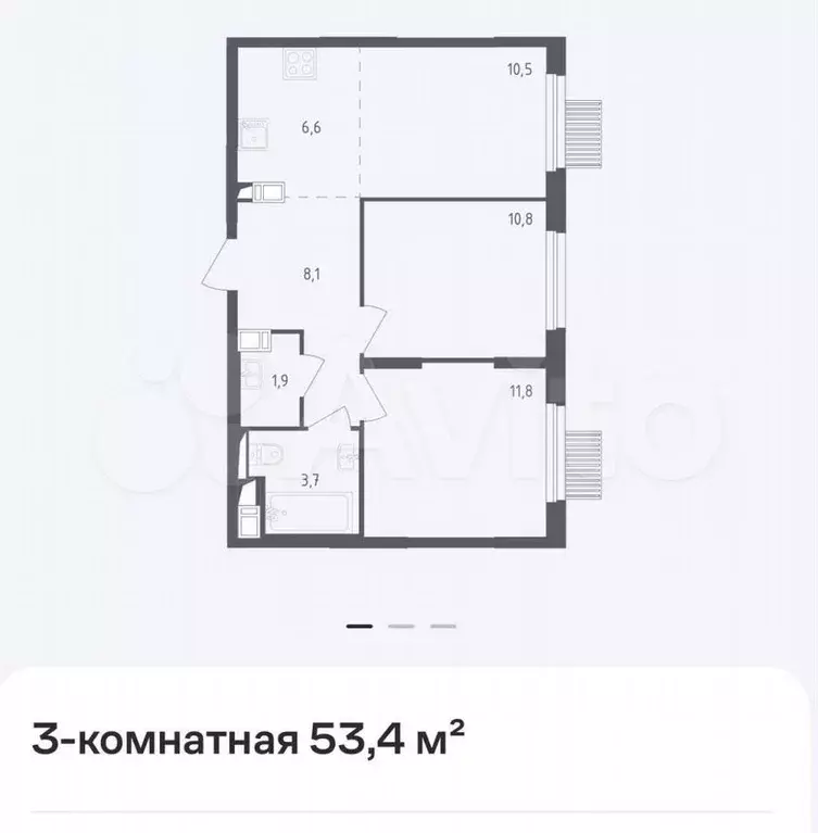 3-к. квартира, 54 м, 9/17 эт. - Фото 0