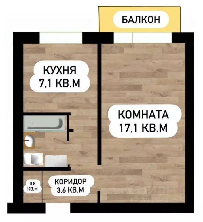1-к кв. Самарская область, Новокуйбышевск ул. Островского, 28А (31.5 ... - Фото 2