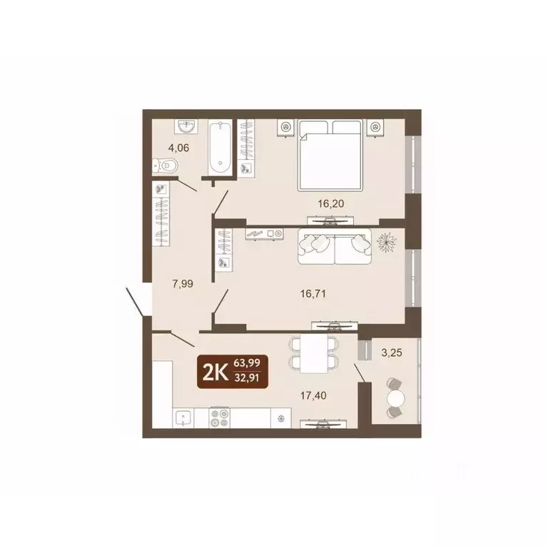 2-к кв. Кемеровская область, Кемерово 58В мкр, 1 (63.99 м) - Фото 1