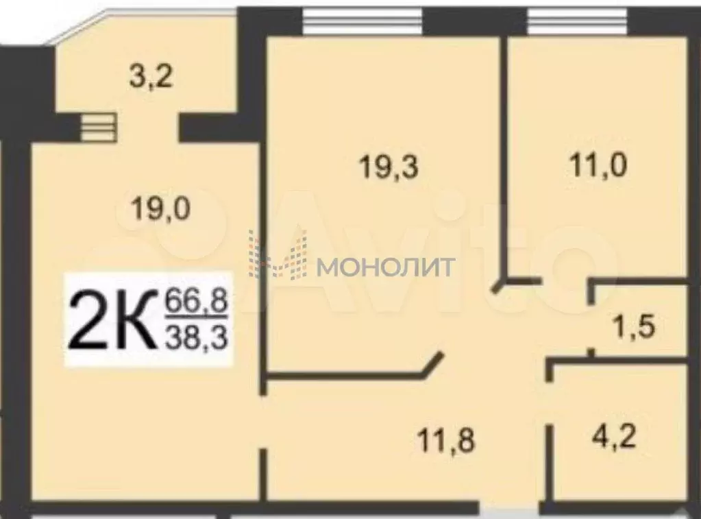 2-к. квартира, 67 м, 4/10 эт. - Фото 0