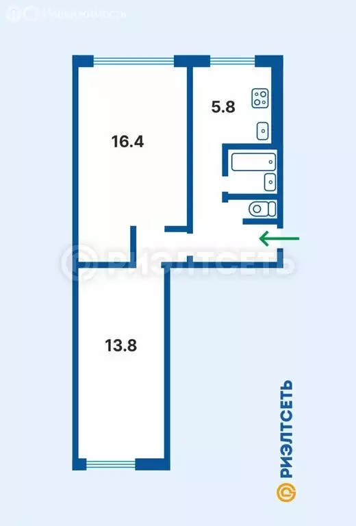 2-комнатная квартира: Мурманск, Заводская улица, 1 (43.6 м) - Фото 1
