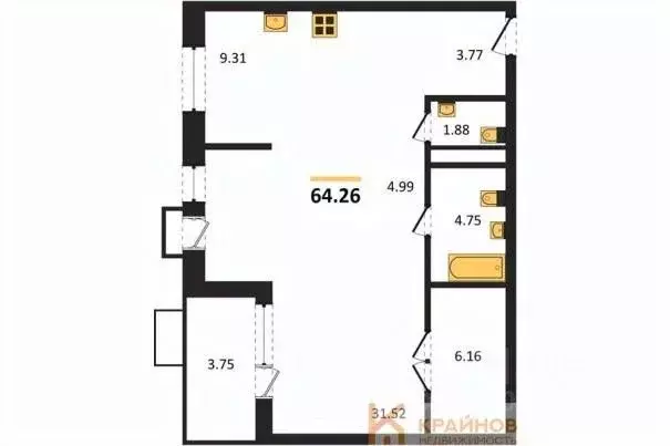 2-к кв. Воронежская область, Воронеж наб. Чуева, 7 (64.26 м) - Фото 0