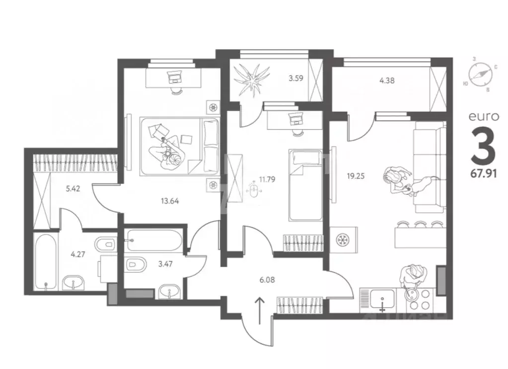 2-к кв. Липецкая область, Липецк ул. Перова (67.91 м) - Фото 2