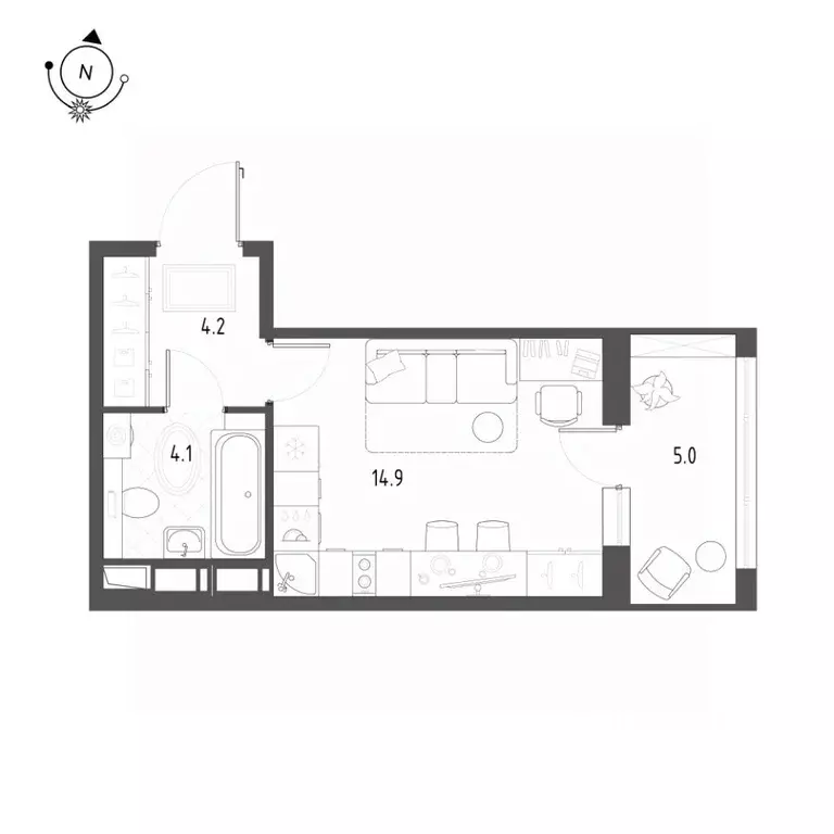 Студия Омская область, Омск Зеленая река мкр, 1 (25.7 м) - Фото 0