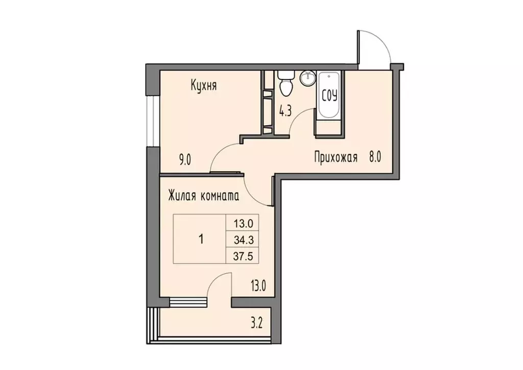 1-к кв. Ростовская область, Ростов-на-Дону Левенцовский мкр,  (35.9 м) - Фото 1