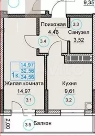 1-к. квартира, 32,6 м, 2/8 эт. - Фото 1