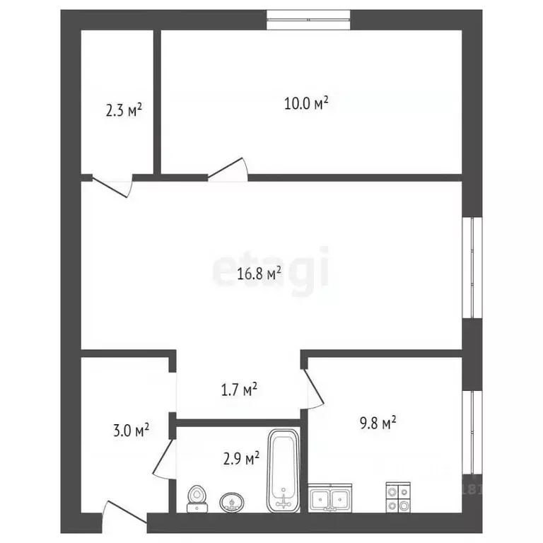 2-к кв. Ростовская область, Таганрог ул. Пальмиро Тольятти, 70 (42.4 ... - Фото 2