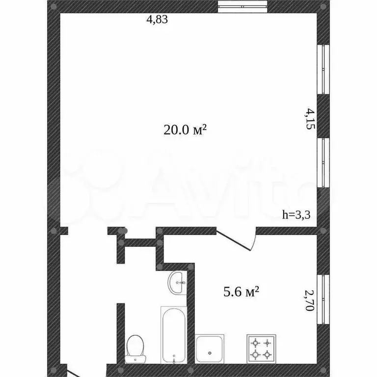 1-к. квартира, 32,2 м, 3/3 эт. - Фото 0