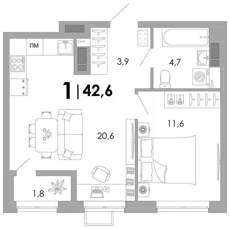 1-к кв. Владимирская область, Владимир Уно жилой комплекс (42.6 м) - Фото 1