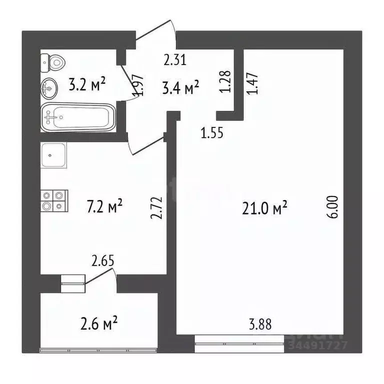 1-к кв. Тюменская область, Ишим ул. Ленина (34.8 м) - Фото 1