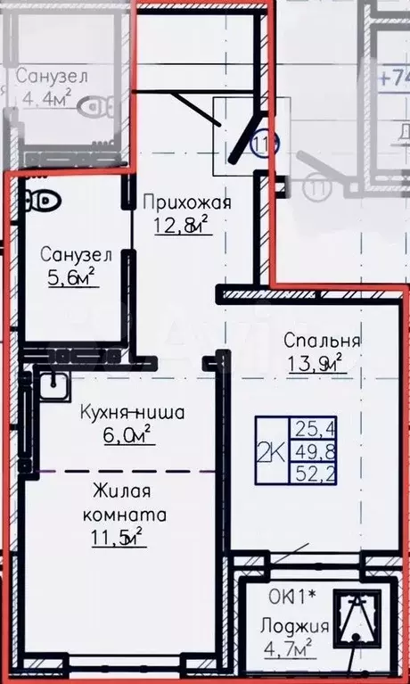 2-к. квартира, 52,5 м, 25/25 эт. - Фото 0