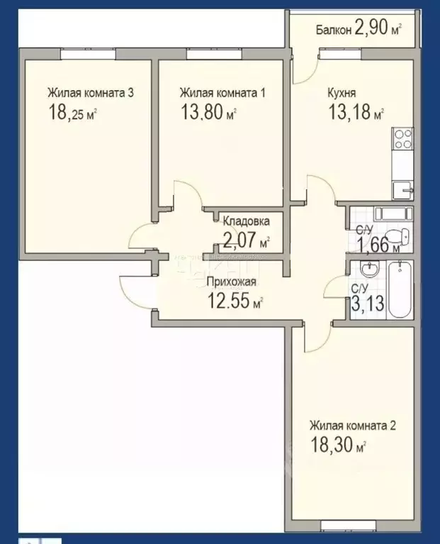 3-к кв. Нижегородская область, Нижний Новгород просп. ... - Фото 2