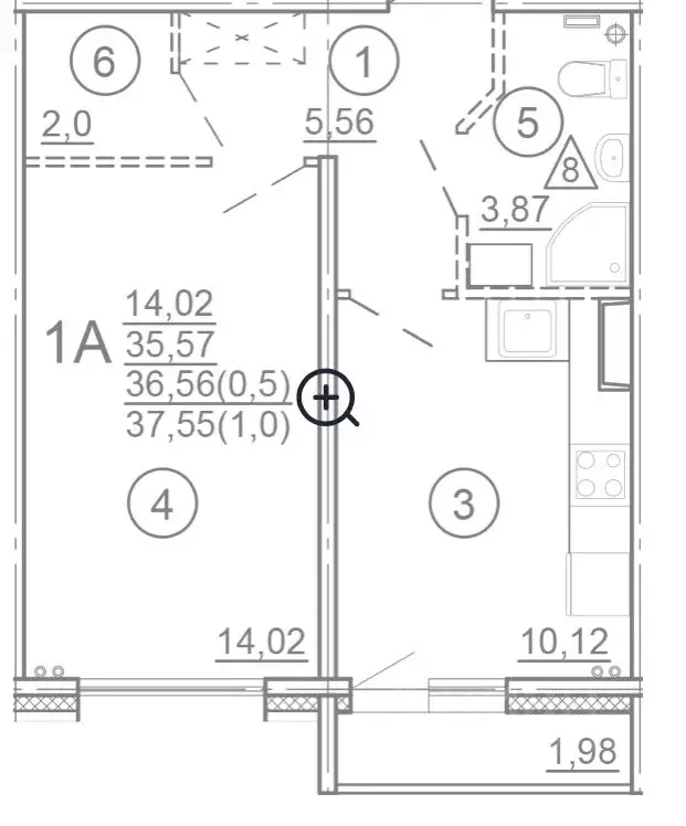1-к кв. Тверская область, Тверь Новочеркасская ул., 49 (37.55 м) - Фото 2