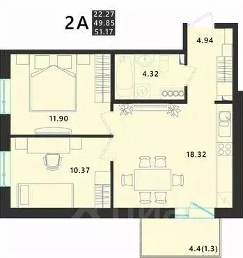 2-к кв. Псковская область, Псковский район, Завеличенская волость, д. ... - Фото 1