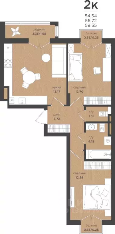 2-к кв. Калининградская область, Зеленоградск Вишневый квартал жилой ... - Фото 1