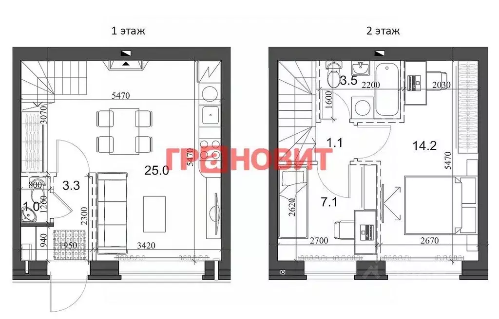 Квартира, 2 комнаты, 53.9 м - Фото 1