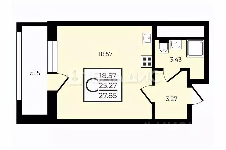 Студия Санкт-Петербург ул. Ультрамариновая, 5 (25.2 м) - Фото 2